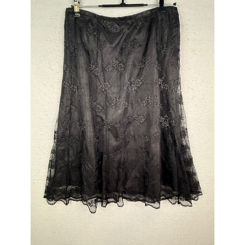 Vtg Nine & Co Midi Skirt Womens 10‎ M Black Lace A-Line Gothic Romantic Elegant